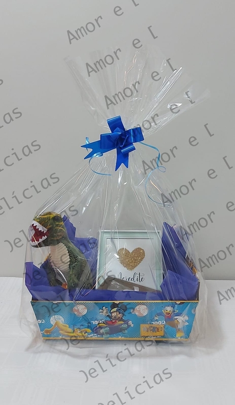 Cesta Dinossauro com Porta Retrato e Guloseimas