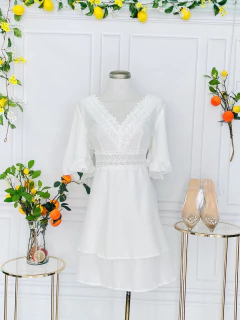 Vestido blanco corte A con transparencia en cintura - comprar en línea
