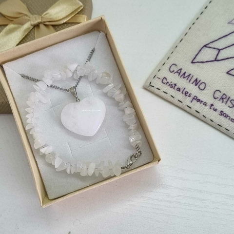 CONJUNTO CORAZÓN CUARZO BLANCO
