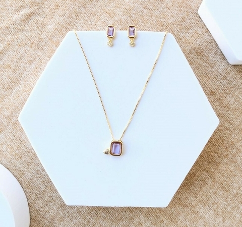 Conjunto pedra natural lilás com mini coração