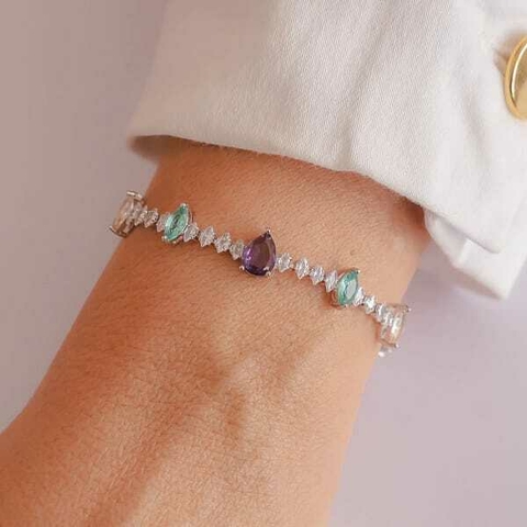 Pulseira cristais no ródio branco