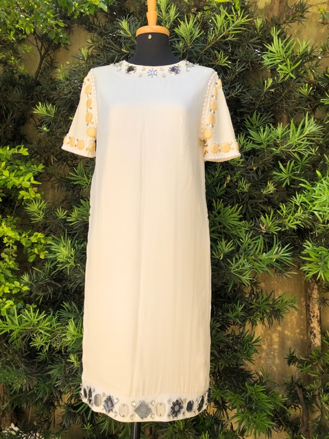 LANVIN PARIS - VESTIDO OFF WHITE APLIQUES - M
