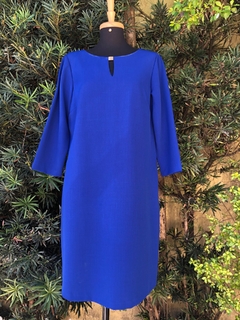TAHARI - VESTIDO AZUL - M - Maria Madame Desapegos - Multimarcas e Luxo!