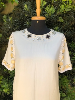 LANVIN PARIS - VESTIDO OFF WHITE APLIQUES - M - comprar online