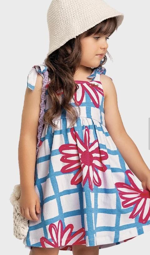 Vestido xadrez floral em cotton