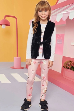 Trio Sweet de Blusa em Cotton Alongada com Legging em Molecotton e Colete em Pelo Liso na internet