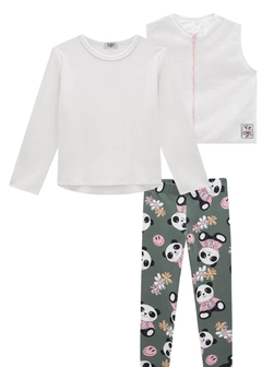 Trio Kukiê de Blusa Alongada em Cotton Legging em Termoskin e Colete em Pelo Liso - comprar online