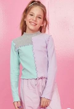 Blusa Boxy Color Block em Canelado