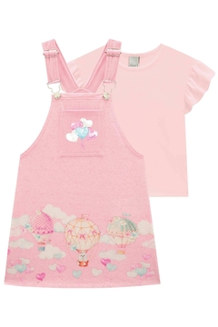 Conjunto de Blusa em Cotton com Salopete em Molevisco Linho - Pula e Rola Kids Store