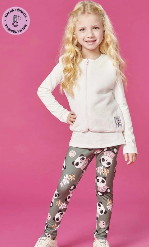 Trio Kukiê de Blusa Alongada em Cotton Legging em Termoskin e Colete em Pelo Liso