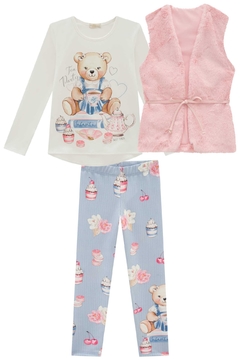 Trio Sweet de Blusa em Cotton Alongada com Legging em Molecotton e Colete em Pelo Liso - comprar online