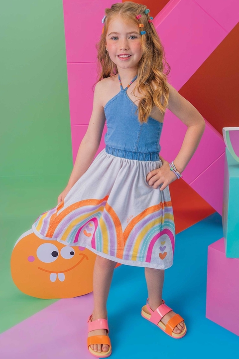 Vestido em Jeans Liz e Malha Power Kukiê