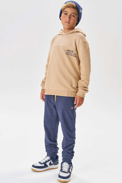 Conj. de Blusão em Moletom S/pel e Detalhe em Moletom Relevo e Calça Jogger em Cotton Jeans