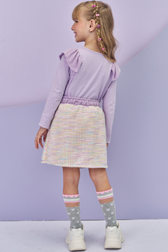 Conjunto de Blusa Boxy em Cotton e Saia em Malha Tweed Firenzi. Com Shorts Embutido - comprar online