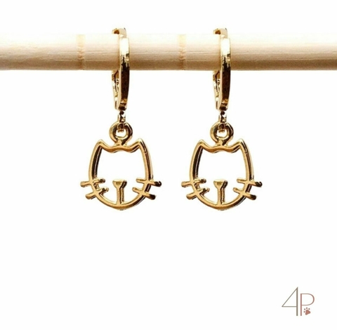 Brinco argola gatinho contorno em linha - ouro