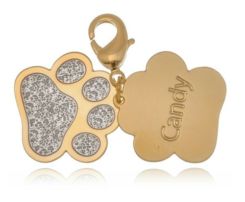 Plaquinha dupla pata 3x3 - ouro com ródio branco e prata