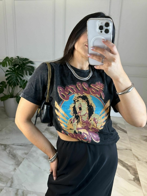 T-SHIRT STONES PRETA ESTONADA