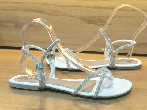 Sandália rasteira Cecília de tiras com brilho de strass - dois modelos em um