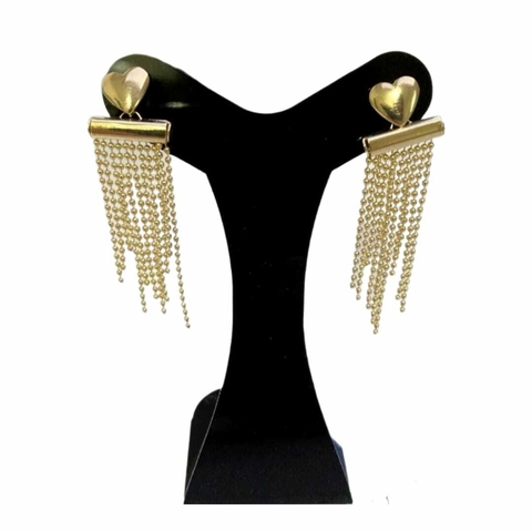 Brinco Coração com Franja Banhado a Ouro 18K