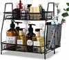 Organizador multiuso aramado com cesto lateral - 2 andares para banheiro e cozinha - Preto - GH214 Organizador multiuso aramado com cesto lateral - 2 andares para banheiro e cozinha - Preto - GH214