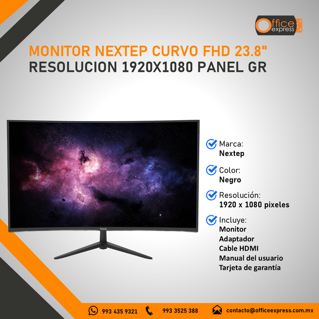 NE 723C MONITOR NEXTEP CURVO FHD 23 8 RESOLUCION 1920X1080 PANEL GR