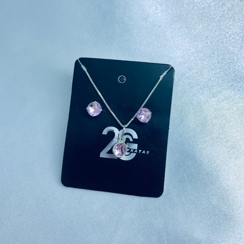 Conjunto com zircônia rosa claro