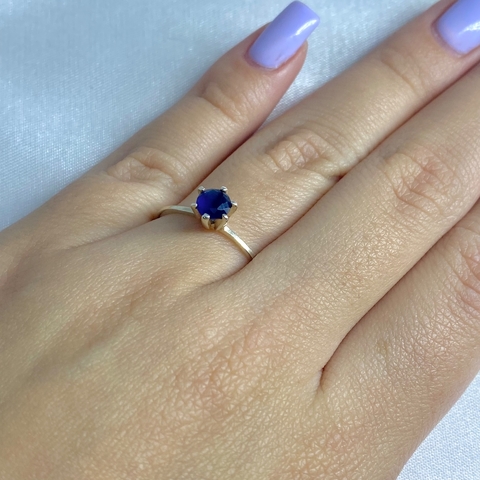 Anel solitário pedra zircônia azul