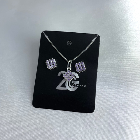 Conjunto quadrado 9 pedras lilás