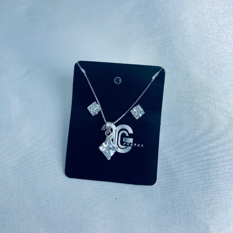 Conjunto feminino zircônia quadrada