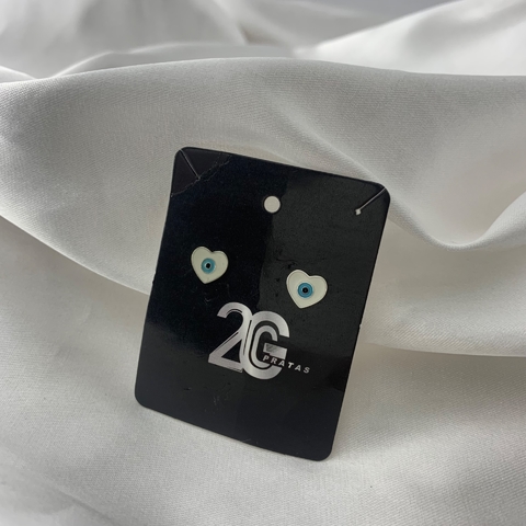 Brinco Feminino Olho Grego Coração Branco