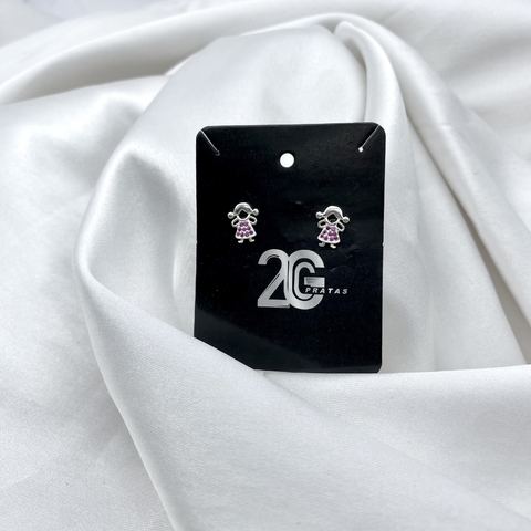 Brinco menina zircônia rosa