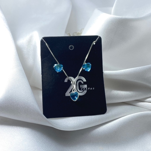Conjunto zircônia de coração azul claro