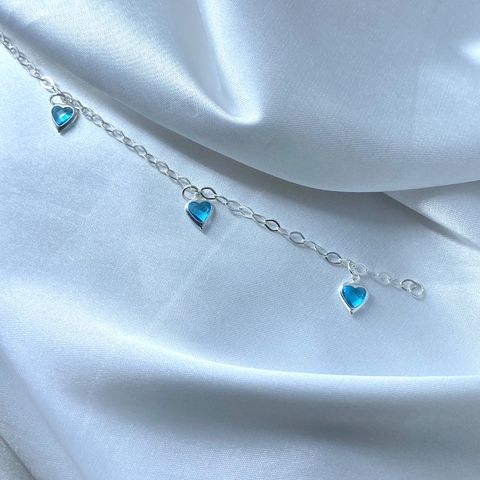 Pulseira pingentes coração azul claro