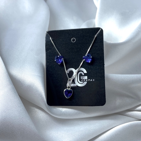 Conjunto zircônia de coração azul