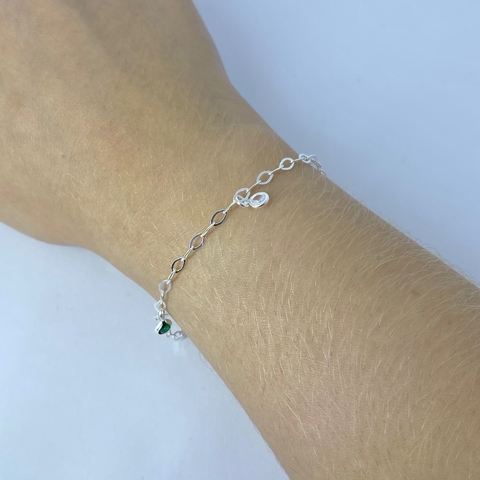 Pulseira pingente de zircônia coloridas elos ovais