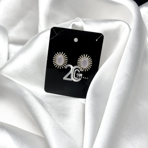 Brinco Feminino Zircônia Rosa Borda Cravejado