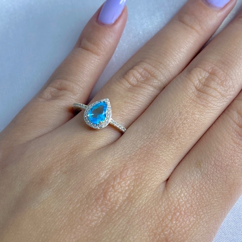 Anel solitário pedra de zircônia azul