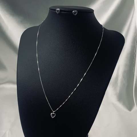 Conjunto com zircônia borda inglesa formato coração