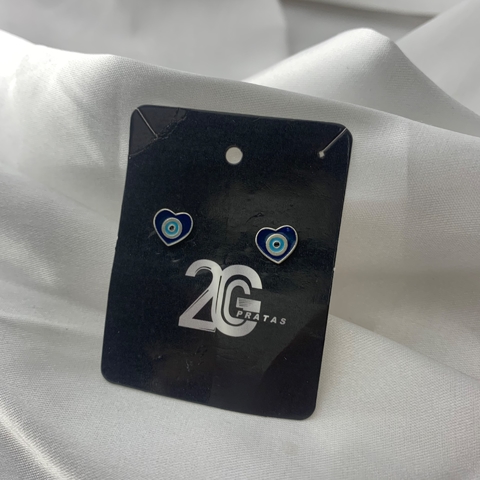 Brinco Feminino Olho Grego Coração Azul Escuro