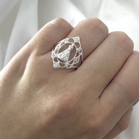 ANEL NOSSA SENHORA BORDA VAZADA CRAVEJADA