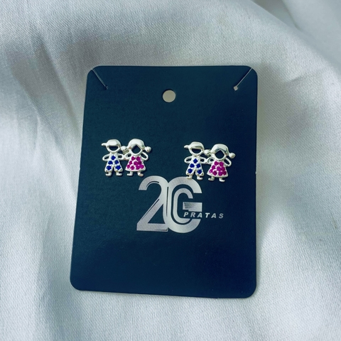 Brinco casal zircônia azul/rosa