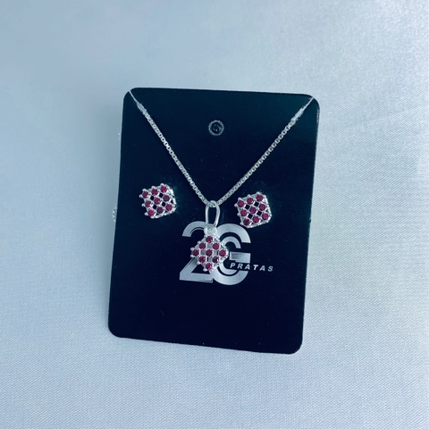 Conjunto quadrado 9 pedras vermelho