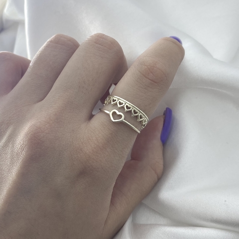 Anel Dois Fios Coração e Coração