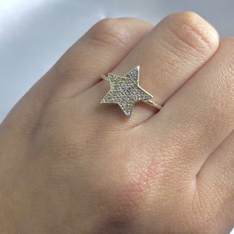 Anel estrela cravejado