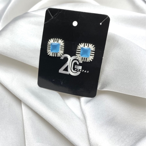 Brinco Zircônia Azul Claro C/ Borda Cravejada