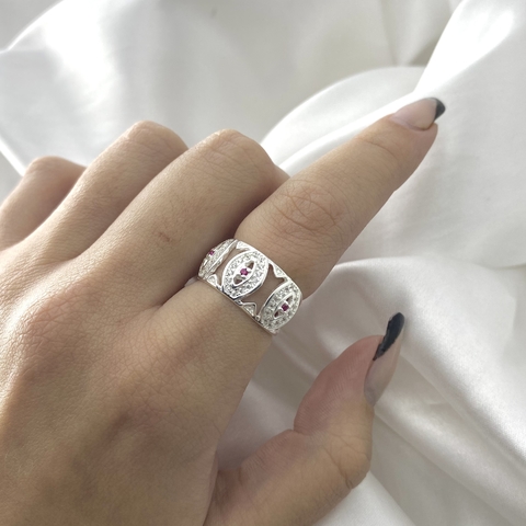 ANEL 3 FORMATOS OVAIS CRAVEJADOS COM ZIRCÔNIA ROSA