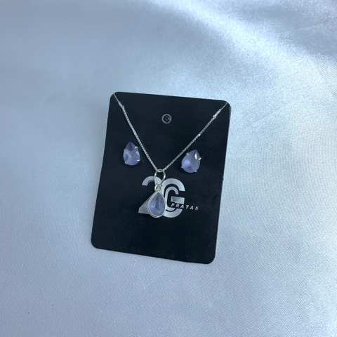 Conjunto com zircônia em gota lilás