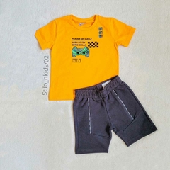 Conjunto Menino Fakini Kids Player On-line - Laranja/Grafite - Coleção Nova