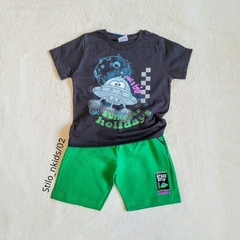 Conjunto Menino Fakini Kids Disco Voador - Preta/Verde - Coleção Nova