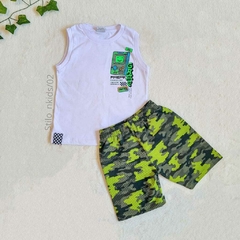 Conjunto Regata Menino Fakini Kids Branca/Camuflado Verde- Coleção Nova na internet